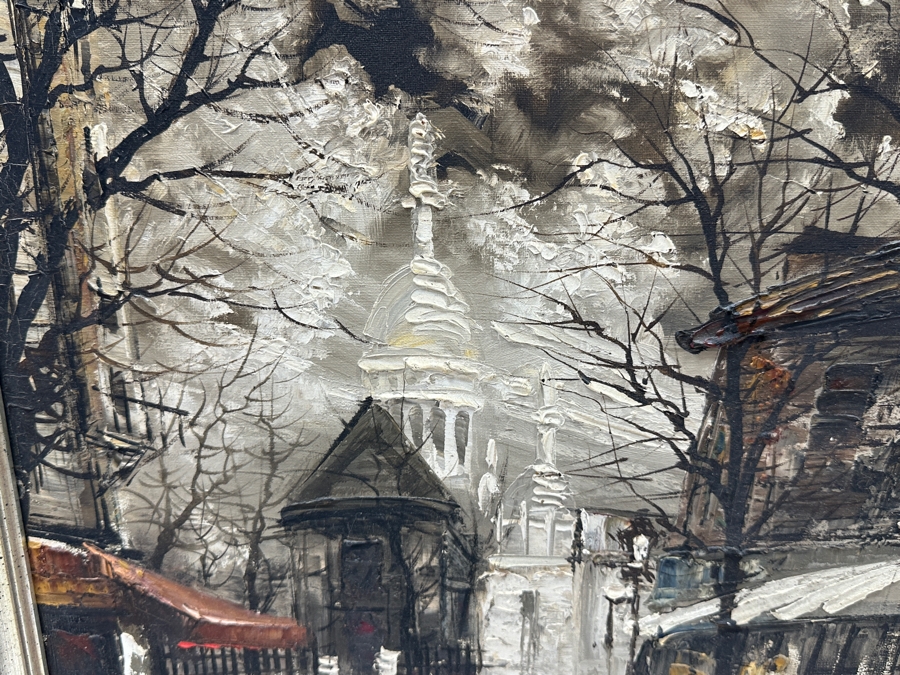 George Behras Original 1969 Parisian Street Scene Oil Painting On Canvas Paris France 18 X 22 Framed 22.5 X 26 [Photo 4]