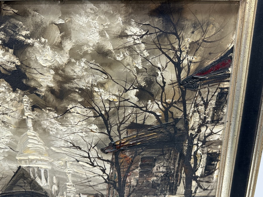 George Behras Original 1969 Parisian Street Scene Oil Painting On Canvas Paris France 18 X 22 Framed 22.5 X 26 [Photo 6]