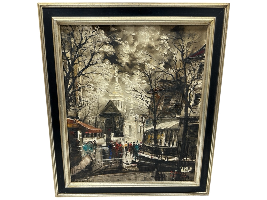 George Behras Original 1969 Parisian Street Scene Oil Painting On Canvas Paris France 18 X 22 Framed 22.5 X 26 [Photo 2]