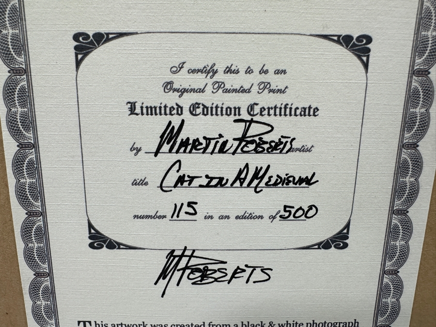 Martin Roberts Original Painted Print Created From A B&W Photograph Titled 'Cat In A Medieval' Numbered 115 Of 500 13 X 19 Framed 25 X 31.5 Signed Lower Right [Photo 13]