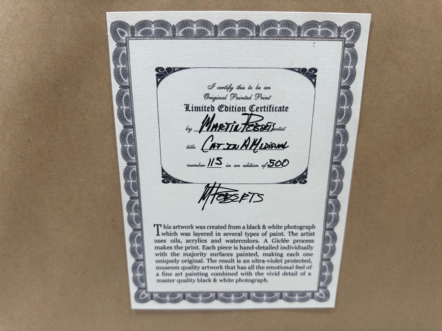 Martin Roberts Original Painted Print Created From A B&W Photograph Titled 'Cat In A Medieval' Numbered 115 Of 500 13 X 19 Framed 25 X 31.5 Signed Lower Right [Photo 12]