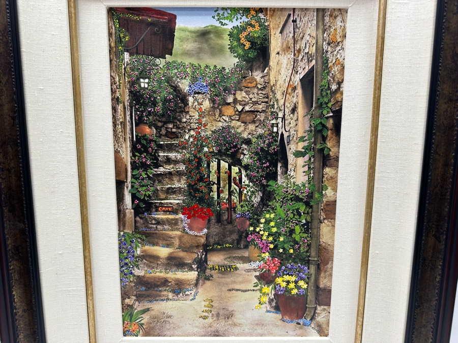 Martin Roberts Original Painted Print Created From A B&W Photograph Titled 'Cafe Stairs' Numbered 131 Of 500 13 X 19 Framed 25 X 31.5 Signed Lower Left