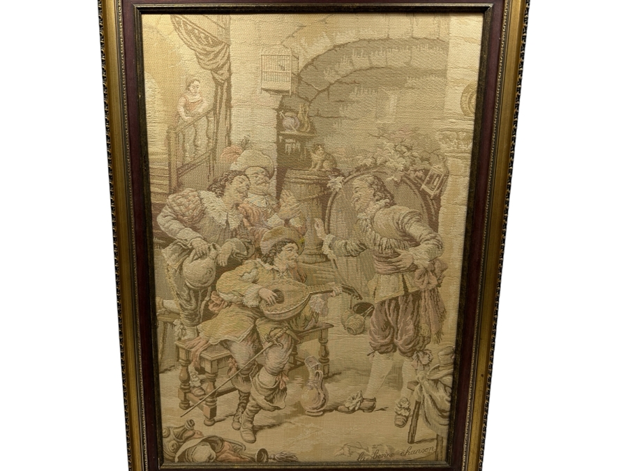Framed French Tapestry Titled 'La Bonne Chanson' Framed 29 X 41