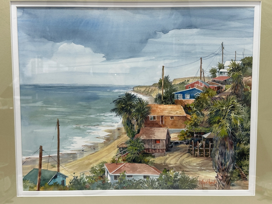 Mary DeLoyht-Arendt (B. 1927-2020) Original Watercolor Painting On Paper Of Crystal Cove In Newport Beach 19 X 15.5 Framed 31 X 27.5
