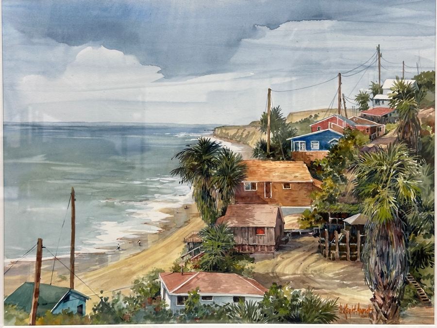 Mary DeLoyht-Arendt (B. 1927-2020) Original Watercolor Painting On Paper Of Crystal Cove In Newport Beach 19 X 15.5 Framed 31 X 27.5 [Photo 3]