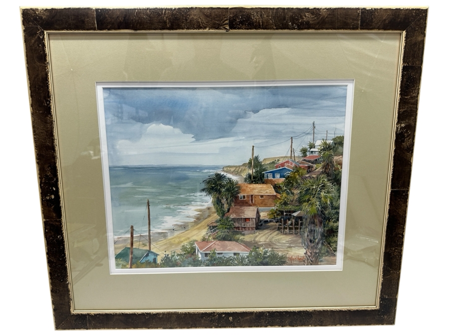 Mary DeLoyht-Arendt (B. 1927-2020) Original Watercolor Painting On Paper Of Crystal Cove In Newport Beach 19 X 15.5 Framed 31 X 27.5 [Photo 2]