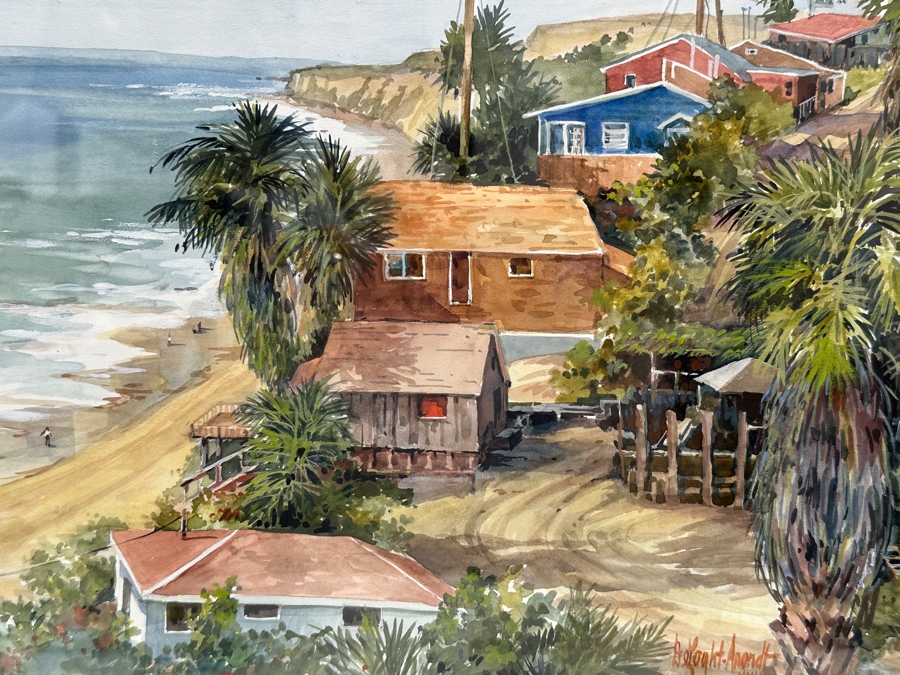Mary DeLoyht-Arendt (B. 1927-2020) Original Watercolor Painting On Paper Of Crystal Cove In Newport Beach 19 X 15.5 Framed 31 X 27.5 [Photo 6]
