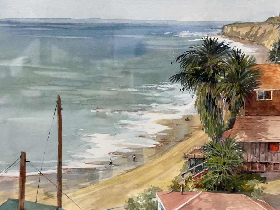 Mary DeLoyht-Arendt (B. 1927-2020) Original Watercolor Painting On Paper Of Crystal Cove In Newport Beach 19 X 15.5 Framed 31 X 27.5 [Photo 8]