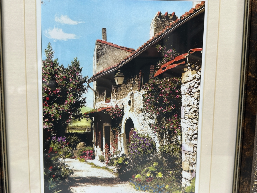 Martin Roberts Pair Of Original Painted Prints Created From B&W Photographs Titled 'French Farmhouse' & 'Provence Fountain' 7.5 X 11 Framed 13 X 19 Signed Lower Right [Photo 9]