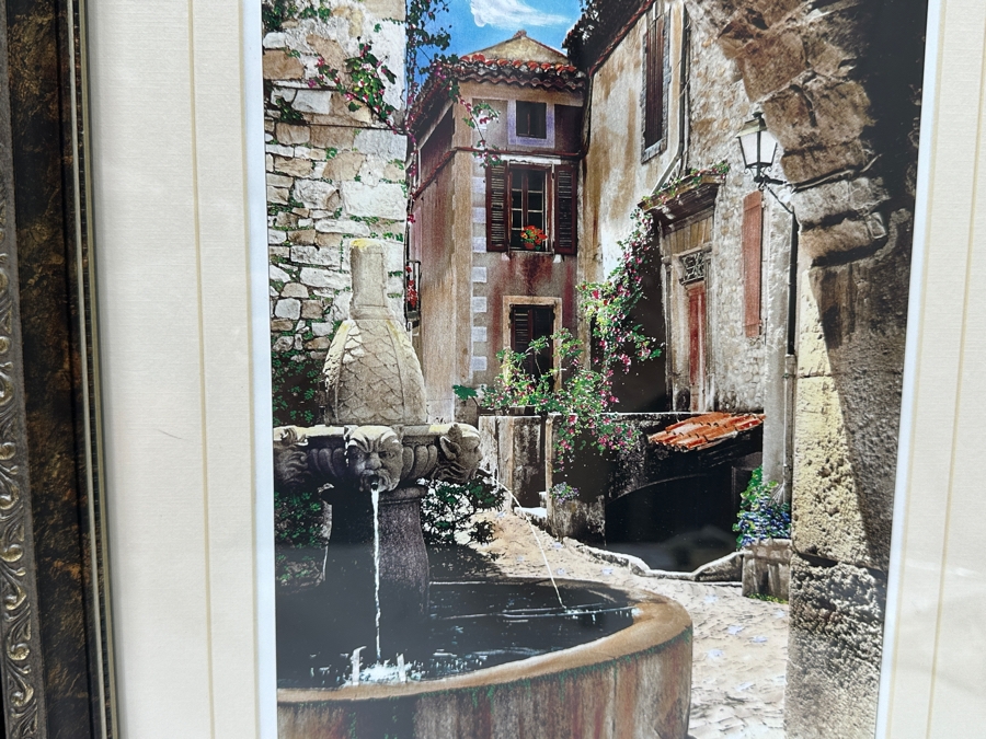 Martin Roberts Pair Of Original Painted Prints Created From B&W Photographs Titled 'French Farmhouse' & 'Provence Fountain' 7.5 X 11 Framed 13 X 19 Signed Lower Right [Photo 8]