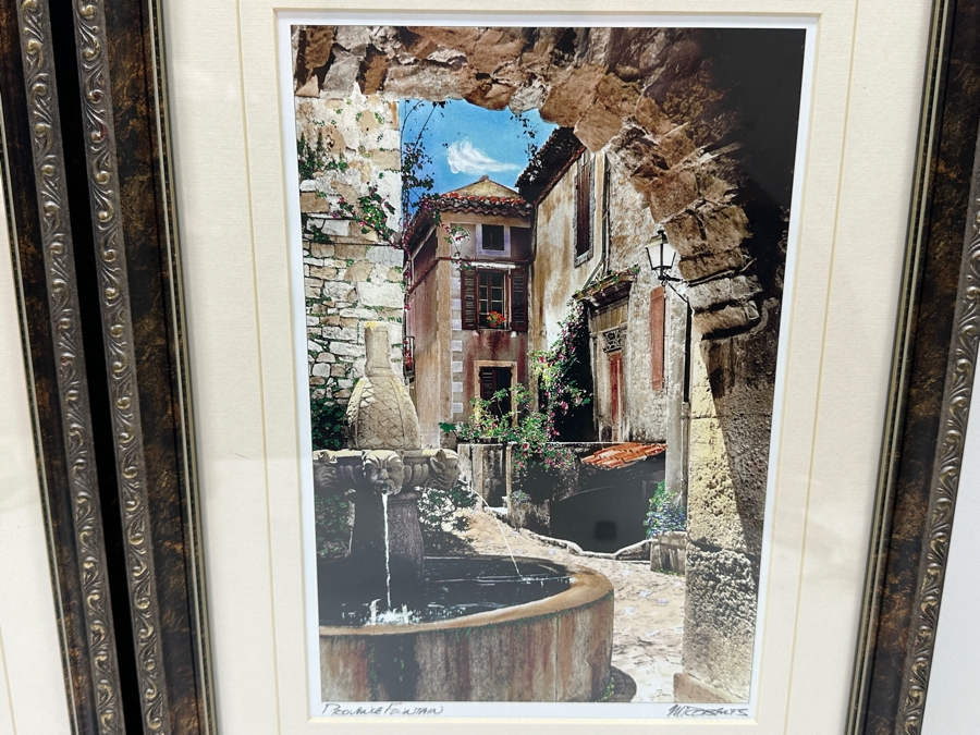 Martin Roberts Pair Of Original Painted Prints Created From B&W Photographs Titled 'French Farmhouse' & 'Provence Fountain' 7.5 X 11 Framed 13 X 19 Signed Lower Right [Photo 3]