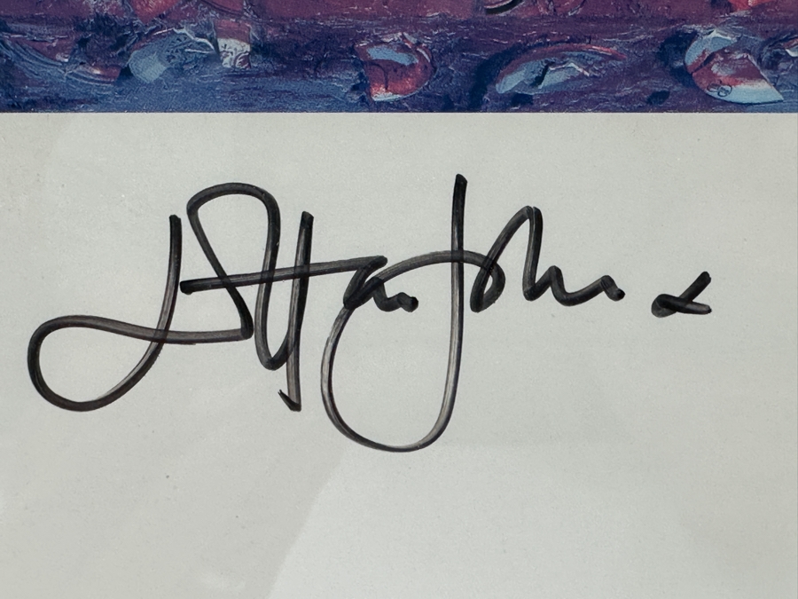 Autographed Elton John Signature In Black Marker Pen At Bottom Of A Print Of Julian Schnabel's 1997 Oil And Plates Painting Of Elton John Used As Cover Artwork For Elton John's Album 'The Big Picture' 6 X 8 Framed 16 X 19 [Photo 3]