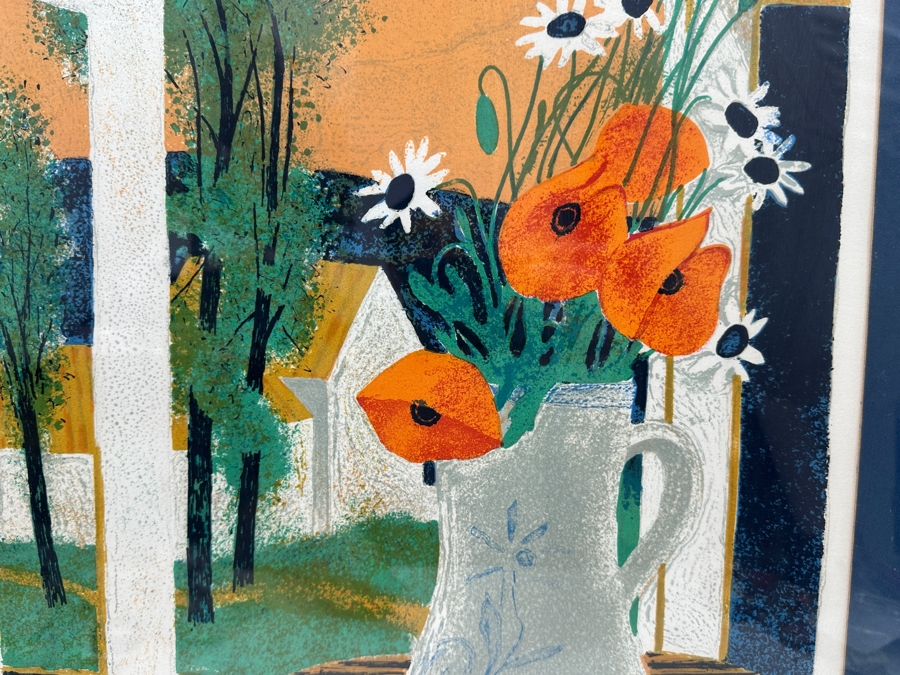 Yves Ganne (B. 1931, French) Hand Signed Lithograph Titled 'Flowers And Fruit In Front Of The Window' Numbered 50 Of 260 16 X 22 Framed 21 X 27.5 [Photo 3]