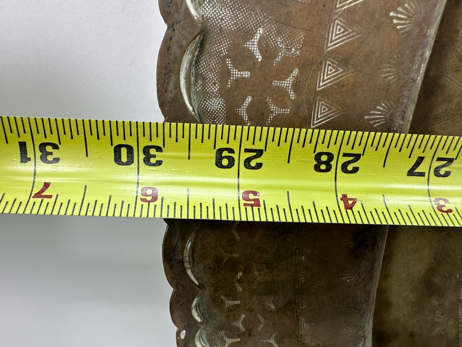 Vintage Hand Etched Brass 30' Round Tray Wall Hanging Made In Hong Kong Weighs 6.8lbs [Photo 8]