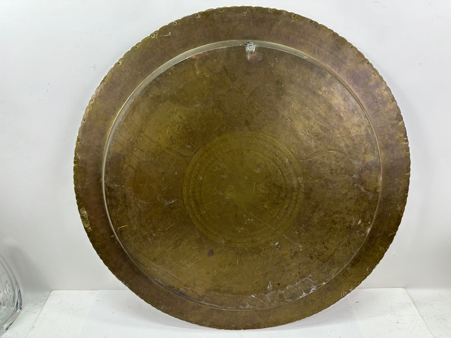 Vintage Hand Etched Brass 30' Round Tray Wall Hanging Made In Hong Kong Weighs 6.8lbs [Photo 5]
