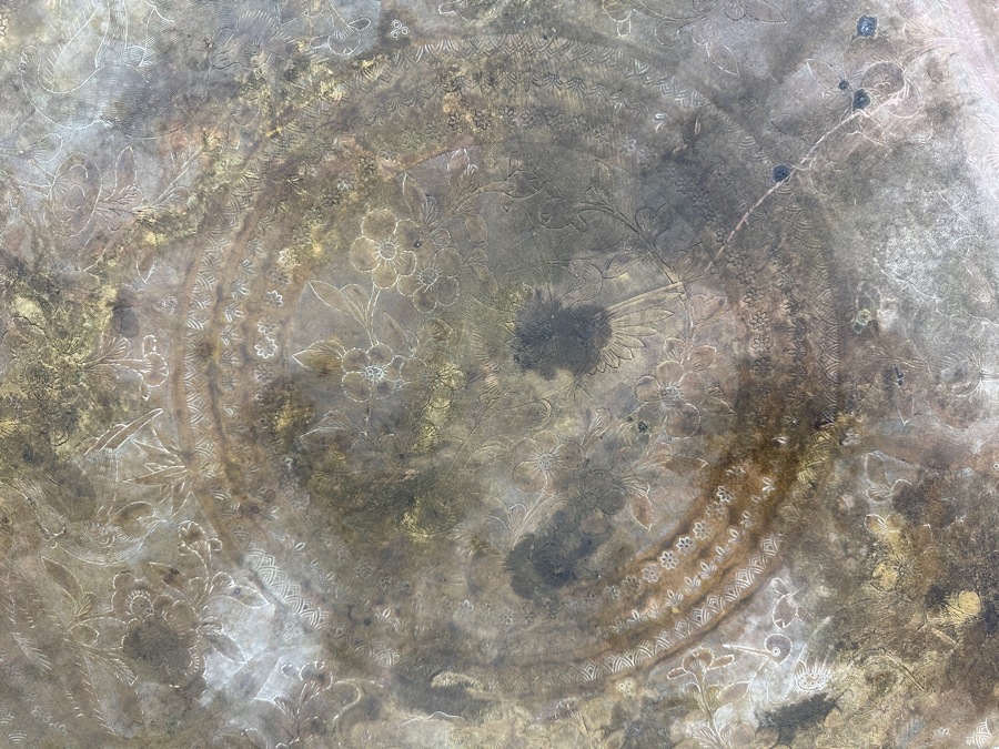 Vintage Hand Etched Brass 30' Round Tray Wall Hanging Made In Hong Kong Weighs 6.8lbs [Photo 4]