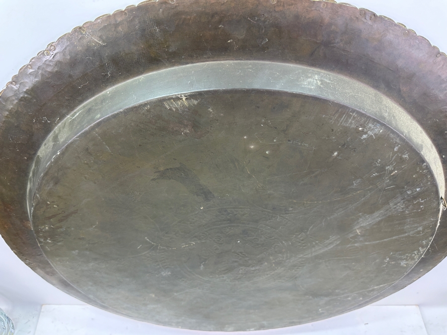 Vintage Hand Etched Brass 32' Round Tray Wall Hanging Made In Hong Kong Weighs 8.6lbs [Photo 7]