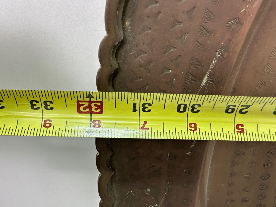 Vintage Hand Etched Brass 32' Round Tray Wall Hanging Made In Hong Kong Weighs 8.6lbs [Photo 8]