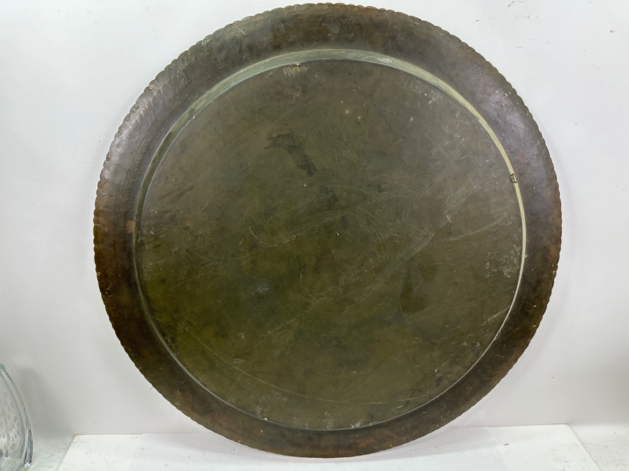 Vintage Hand Etched Brass 32' Round Tray Wall Hanging Made In Hong Kong Weighs 8.6lbs [Photo 5]