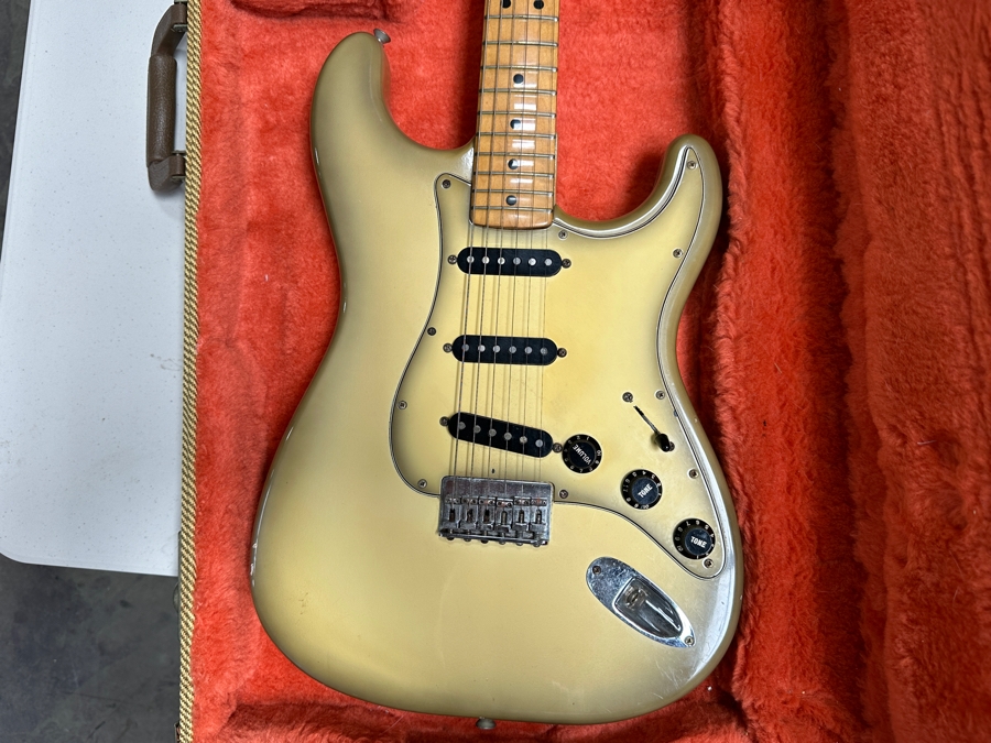 Vintage 1979 Fender Antigua Stratocaster Solid Body Electric Guitar Made In Fullerton, California Factory USA Serial Number S956730 With Fender Tweed Hard Case (Case Has Damaged Latch And Lock) 38.5'L Estimate $3,000-$4,000 [Photo 4]