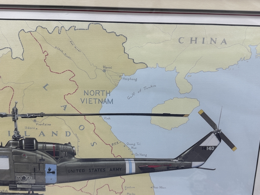 Larry Lapadura Hand Signed Limited Edition 1986 Print Titled 'Bell UH-1C HUEY Of The 174th Assault Helicopter Company SHARKS Gun Platoon 14th Avn. Bn., 1st Avn. Bde. Vietnam, 1971' Numbered 118 Of 1,000 26 X 20 Framed 36 X 30 With COA [Photo 12]