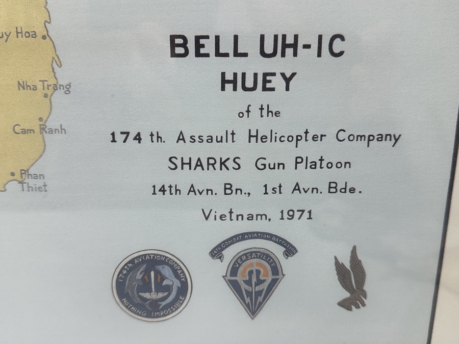 Larry Lapadura Hand Signed Limited Edition 1986 Print Titled 'Bell UH-1C HUEY Of The 174th Assault Helicopter Company SHARKS Gun Platoon 14th Avn. Bn., 1st Avn. Bde. Vietnam, 1971' Numbered 118 Of 1,000 26 X 20 Framed 36 X 30 With COA [Photo 7]