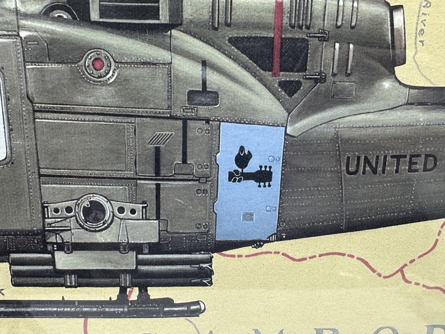 Larry Lapadura Hand Signed Limited Edition 1986 Print Titled 'Bell UH-1C HUEY Of The 174th Assault Helicopter Company SHARKS Gun Platoon 14th Avn. Bn., 1st Avn. Bde. Vietnam, 1971' Numbered 118 Of 1,000 26 X 20 Framed 36 X 30 With COA [Photo 5]