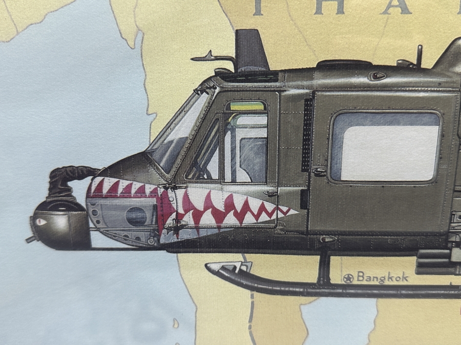 Larry Lapadura Hand Signed Limited Edition 1986 Print Titled 'Bell UH-1C HUEY Of The 174th Assault Helicopter Company SHARKS Gun Platoon 14th Avn. Bn., 1st Avn. Bde. Vietnam, 1971' Numbered 118 Of 1,000 26 X 20 Framed 36 X 30 With COA [Photo 4]