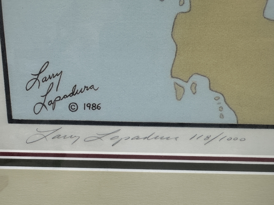 Larry Lapadura Hand Signed Limited Edition 1986 Print Titled 'Bell UH-1C HUEY Of The 174th Assault Helicopter Company SHARKS Gun Platoon 14th Avn. Bn., 1st Avn. Bde. Vietnam, 1971' Numbered 118 Of 1,000 26 X 20 Framed 36 X 30 With COA [Photo 10]