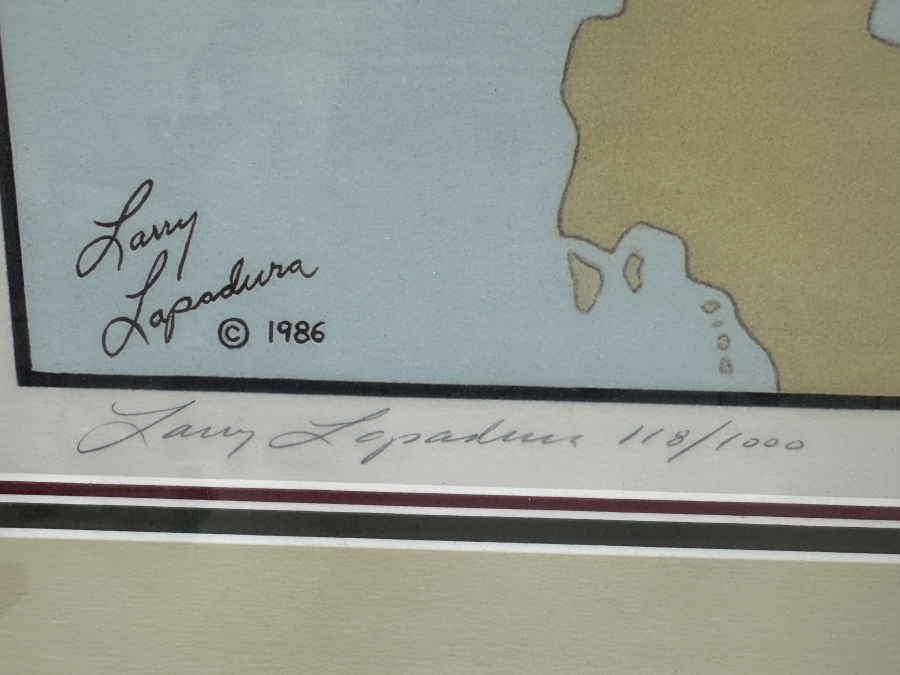 Larry Lapadura Hand Signed Limited Edition 1986 Print Titled 'Bell UH-1C HUEY Of The 174th Assault Helicopter Company SHARKS Gun Platoon 14th Avn. Bn., 1st Avn. Bde. Vietnam, 1971' Numbered 118 Of 1,000 26 X 20 Framed 36 X 30 With COA [Photo 9]