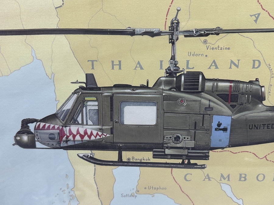 Larry Lapadura Hand Signed Limited Edition 1986 Print Titled 'Bell UH-1C HUEY Of The 174th Assault Helicopter Company SHARKS Gun Platoon 14th Avn. Bn., 1st Avn. Bde. Vietnam, 1971' Numbered 118 Of 1,000 26 X 20 Framed 36 X 30 With COA [Photo 3]