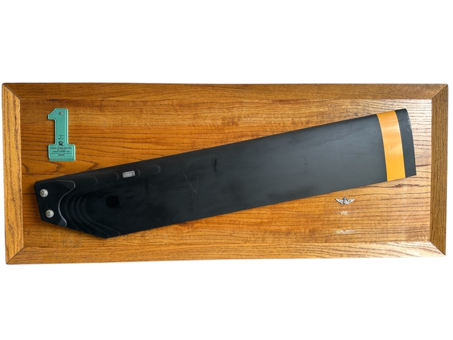 Just Added - Actual Bell Helicopter Tail Rotor Mounted On Wooden Frame 54.5 X 22 With U.S. Army Master Aviator Badge Pilot Wings And Crazy Horse Saloon Anchorage, AK Ice Scraper 