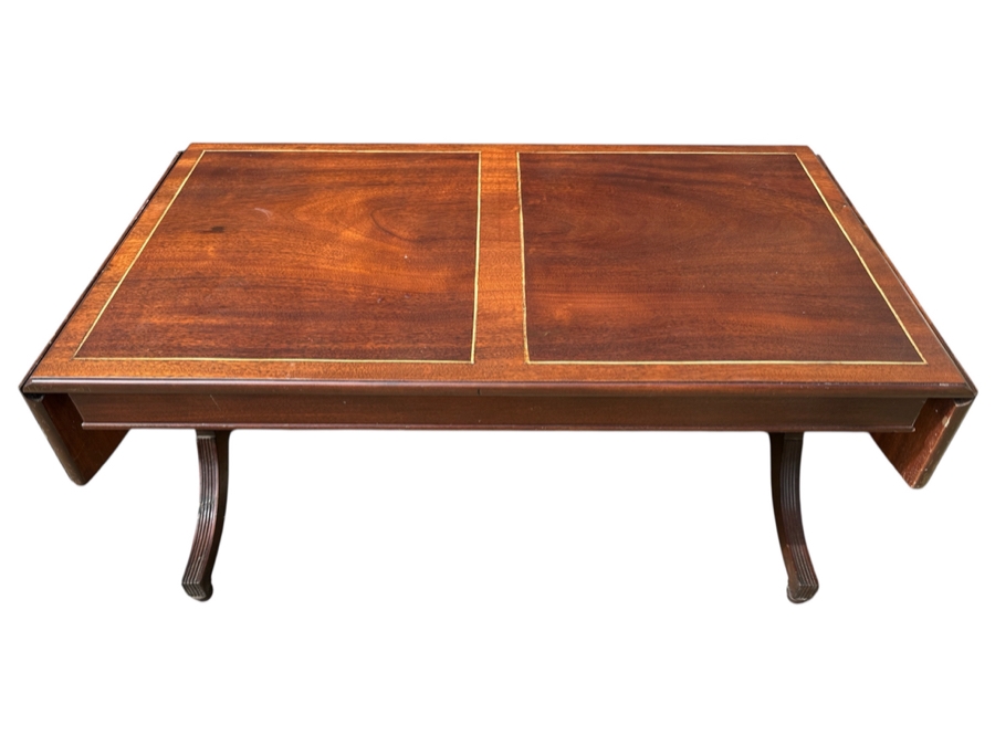Just Added - Inlaid Wooden Drop Leaf Coffee Table 51W X 21D X 17H