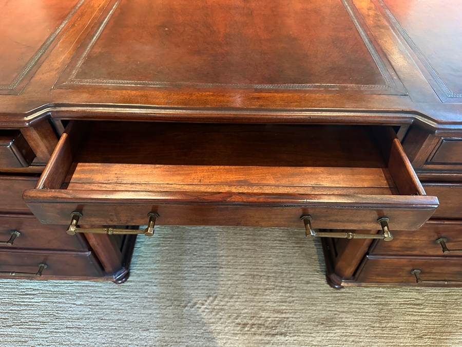 Just Added - Impressive 3-Piece Teak Leather Top Executive Partners Desk 78'W X 44'D X 30'H [Photo 10]