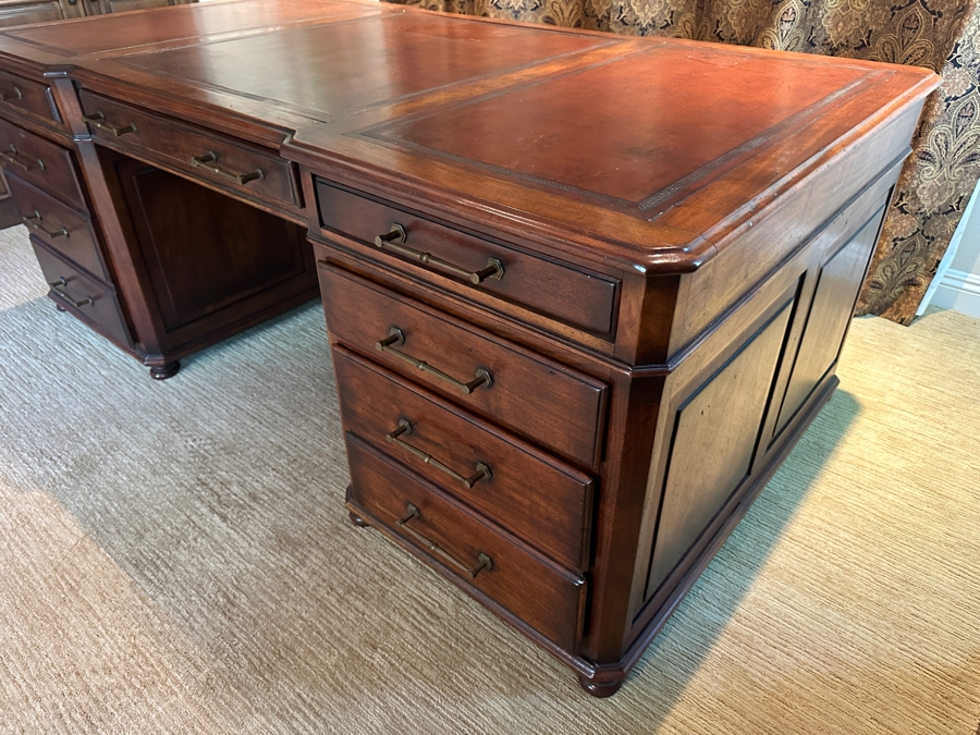 Just Added - Impressive 3-Piece Teak Leather Top Executive Partners Desk 78'W X 44'D X 30'H [Photo 5]