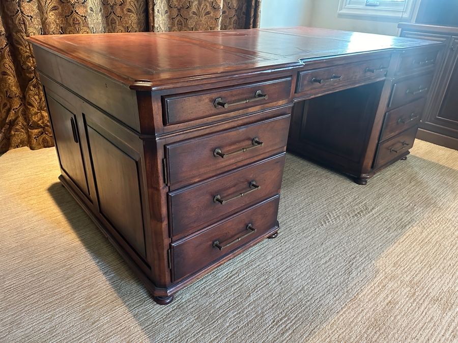 Just Added - Impressive 3-Piece Teak Leather Top Executive Partners Desk 78'W X 44'D X 30'H [Photo 4]