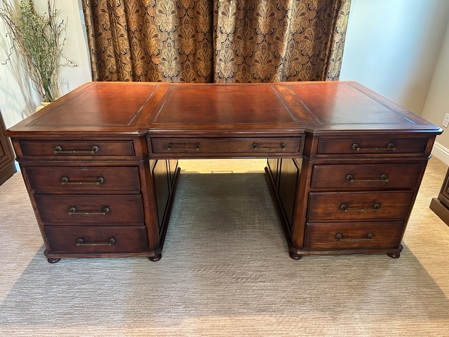 Just Added - Impressive 3-Piece Teak Leather Top Executive Partners Desk 78'W X 44'D X 30'H [Photo 2]