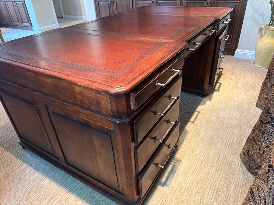 Just Added - Impressive 3-Piece Teak Leather Top Executive Partners Desk 78'W X 44'D X 30'H [Photo 6]