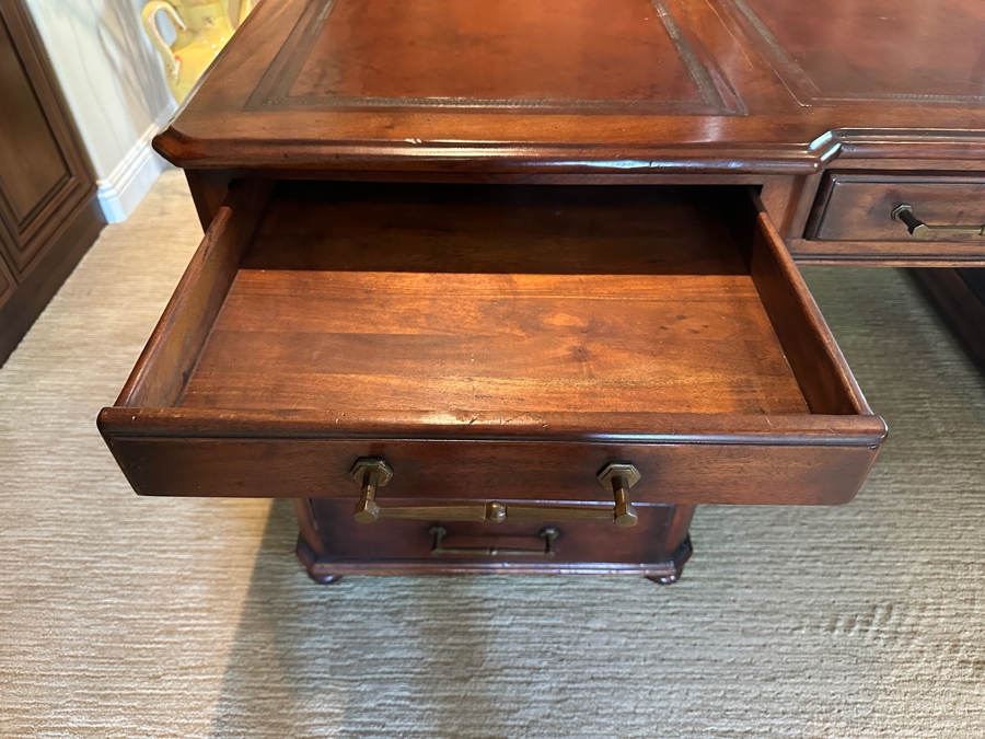 Just Added - Impressive 3-Piece Teak Leather Top Executive Partners Desk 78'W X 44'D X 30'H [Photo 9]