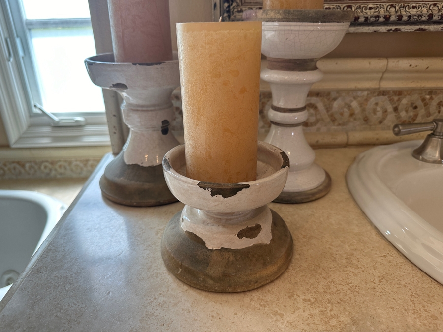 Just Added - Set Of Three Pottery Barn Candle Holders Tallest Is 9.5'H [Photo 2]