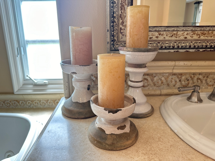 Just Added - Set Of Three Pottery Barn Candle Holders Tallest Is 9.5'H