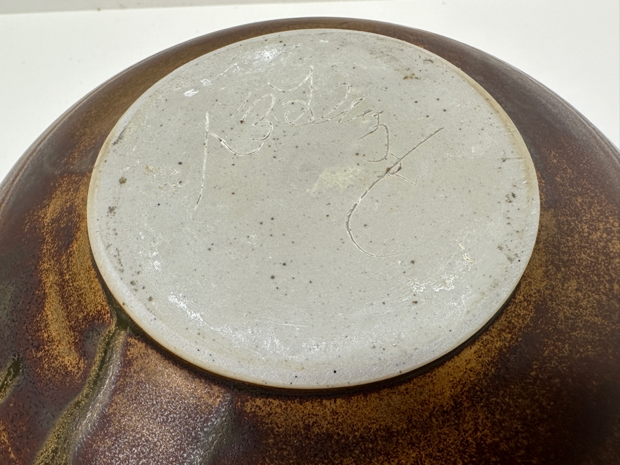 Signed Mid-Century Glazed Pottery Vase 9W X 5.5H [Photo 7]