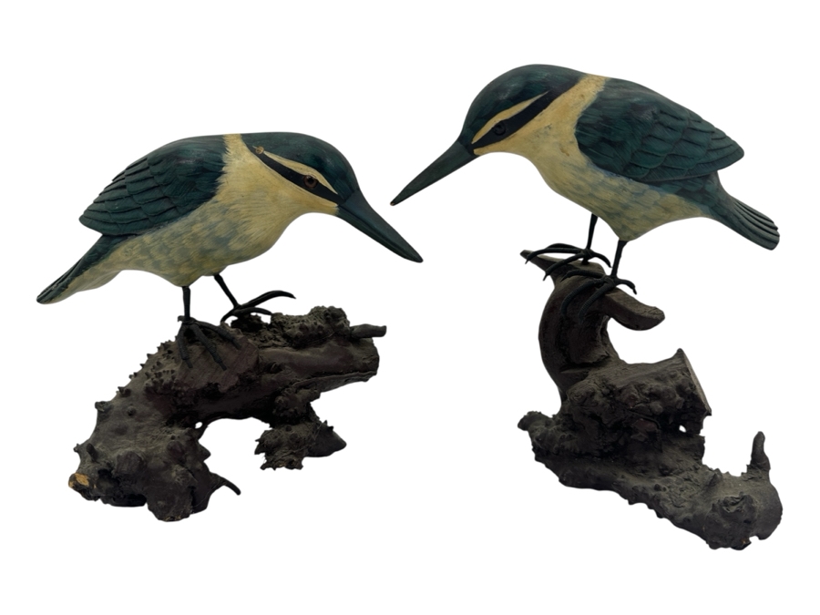 Pair Of Hand Painted Kingfisher Bird Figurines 7'H [Photo 1]
