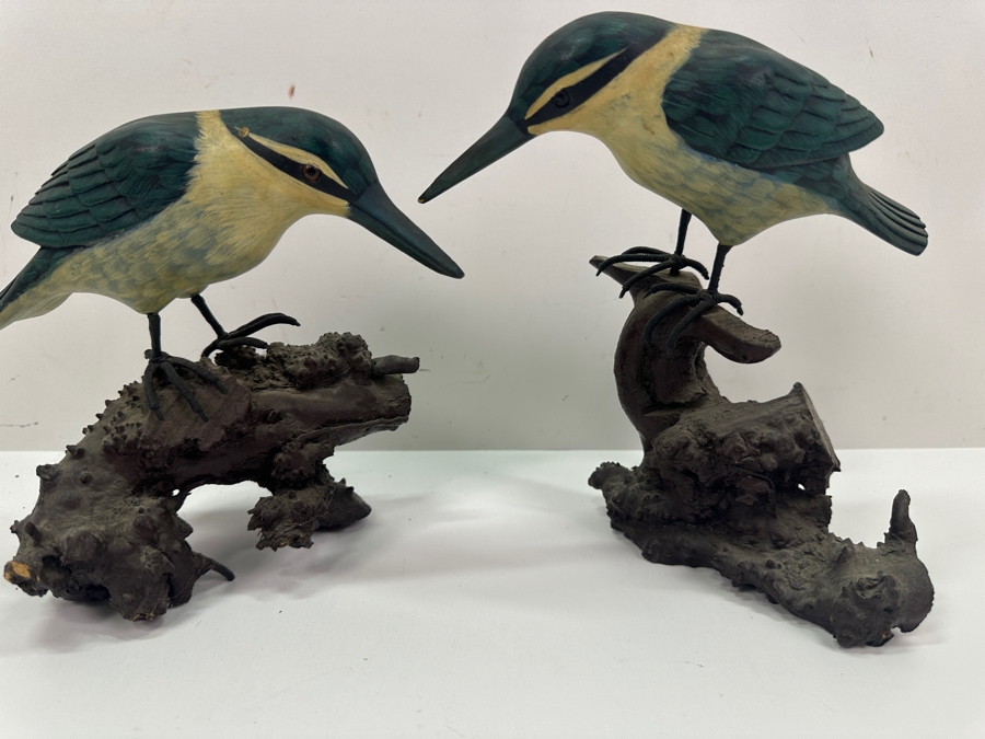 Pair Of Hand Painted Kingfisher Bird Figurines 7'H [Photo 4]