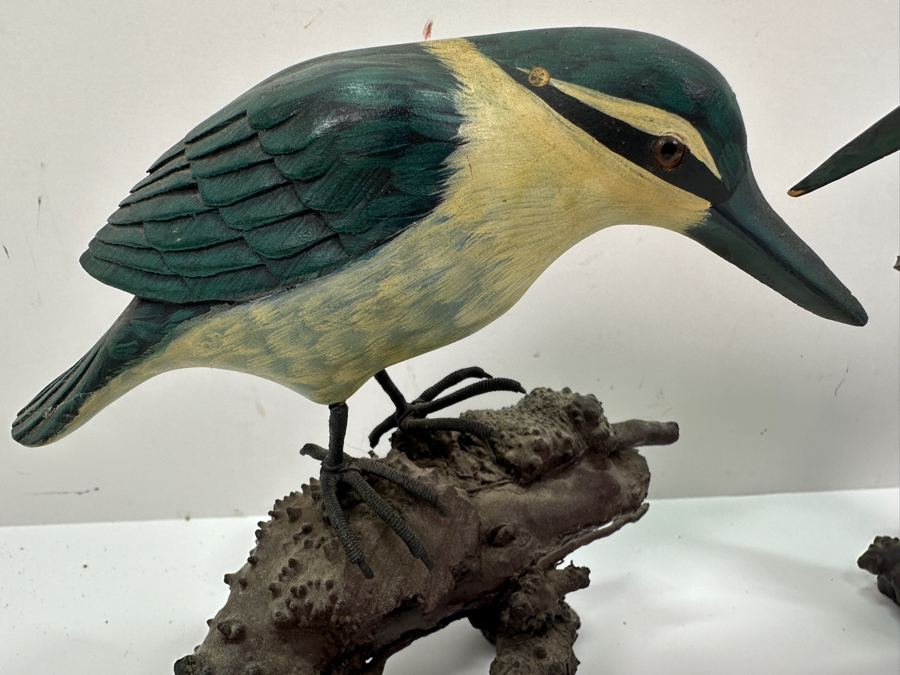 Pair Of Hand Painted Kingfisher Bird Figurines 7'H [Photo 2]