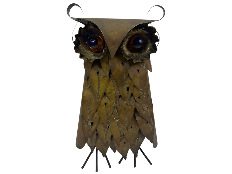 Vintage Mid-Century Modern Handmade Brass Owl Statue 11.5'H [Photo 2]