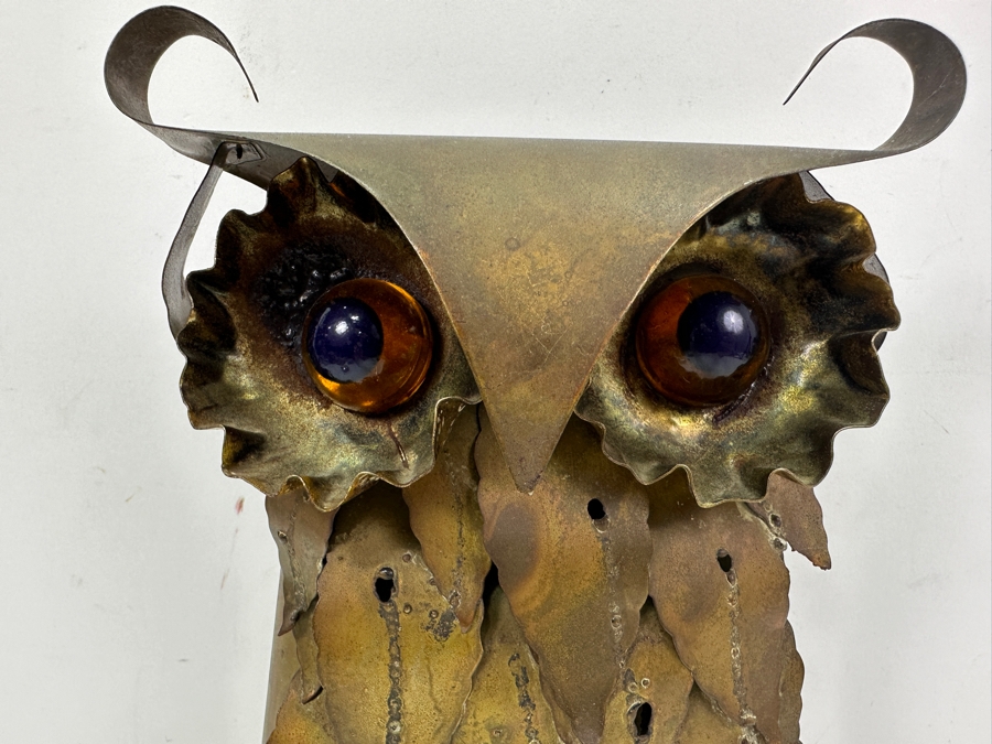 Vintage Mid-Century Modern Handmade Brass Owl Statue 11.5'H [Photo 3]