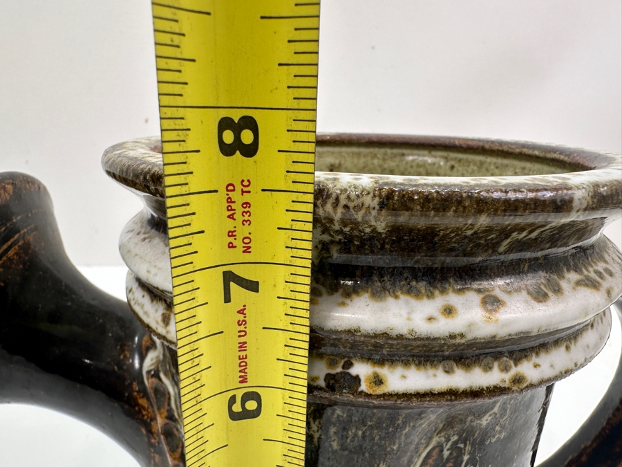Vintage MCM Artist Signed Handmade Glazed Pottery Watering Can 7.5'H [Photo 7]
