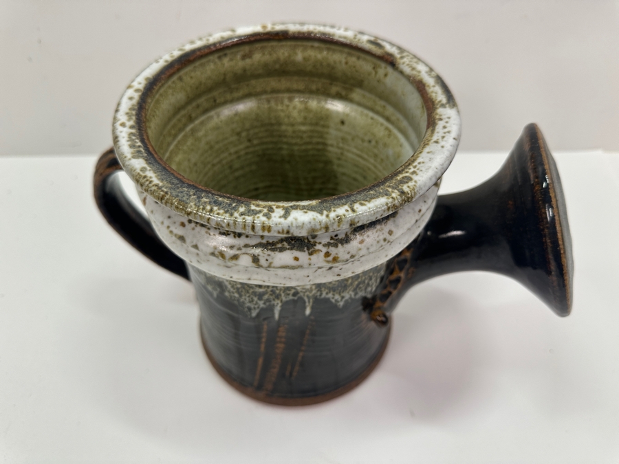 Vintage MCM Artist Signed Handmade Glazed Pottery Watering Can 7.5'H [Photo 5]