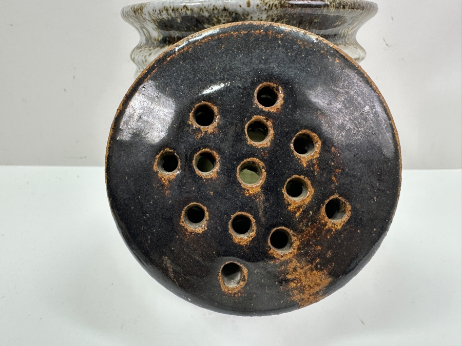 Vintage MCM Artist Signed Handmade Glazed Pottery Watering Can 7.5'H [Photo 3]